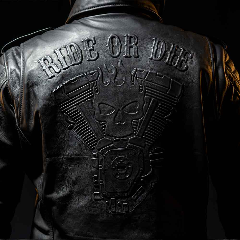Men's Skull Quilted Embossed Leather Jacket